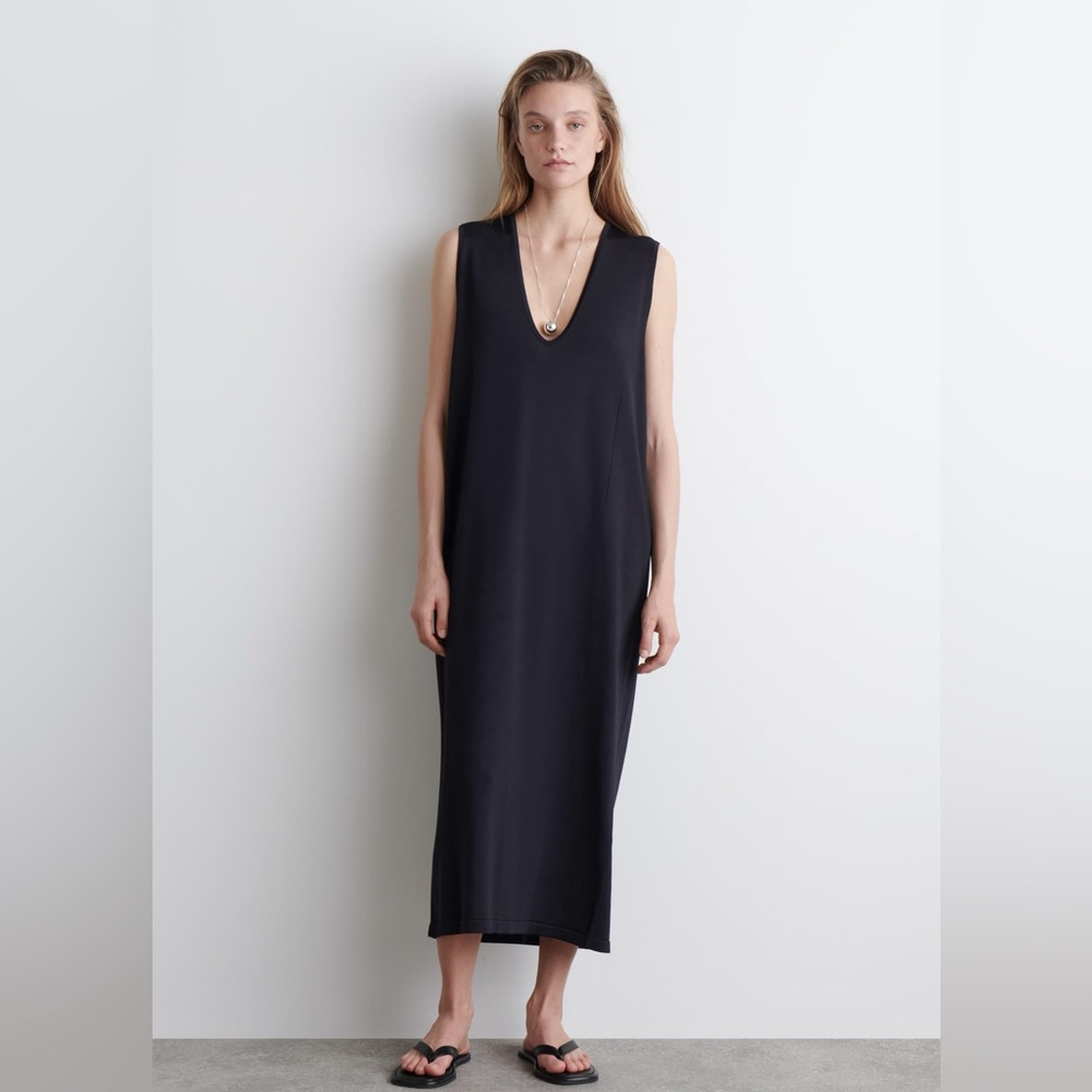 COS knit navy deep V dress
